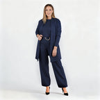Elegant 3-delat set med lång cardigan, topp och byxor