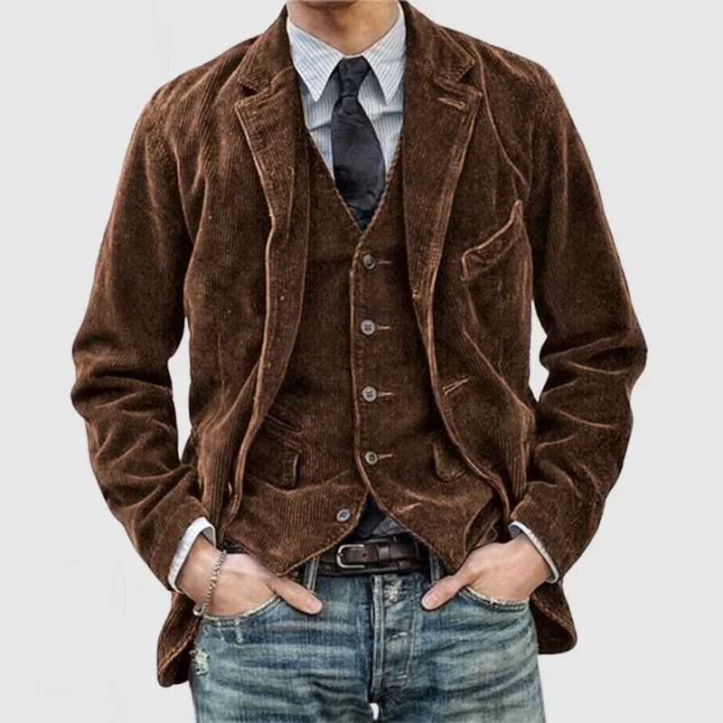 Vintage Corduroy Blazer med Västen för Herrar