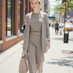 Elegant 3-delat set med lång cardigan, topp och byxor