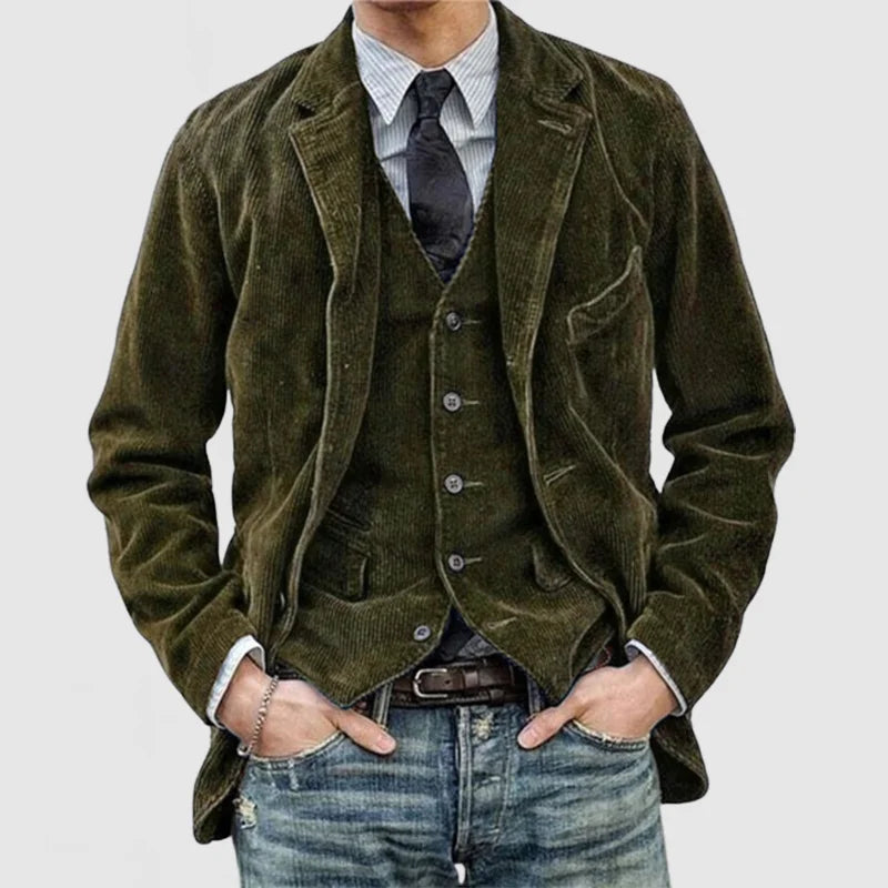 Vintage Corduroy Blazer med Västen för Herrar