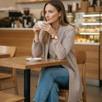 Elegant 3-delat set med lång cardigan, topp och byxor