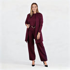 Elegant 3-delat set med lång cardigan, topp och byxor