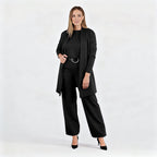 Elegant 3-delat set med lång cardigan, topp och byxor