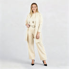 Elegant 3-delat set med lång cardigan, topp och byxor