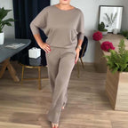 Elegant 3-delat set med lång cardigan, topp och byxor
