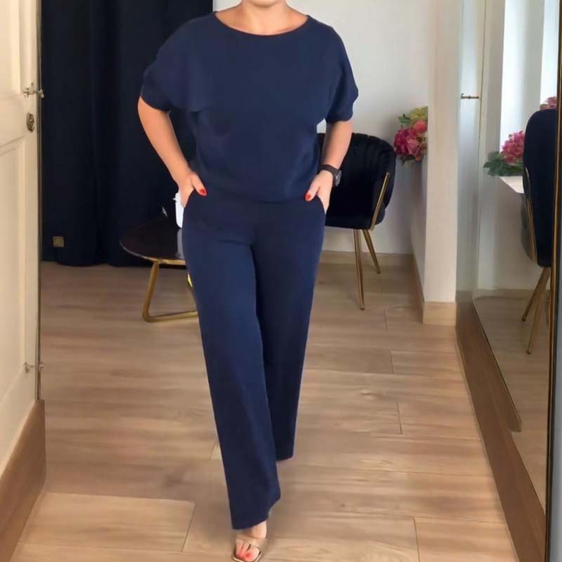 Elegant 3-delat set med lång cardigan, topp och byxor